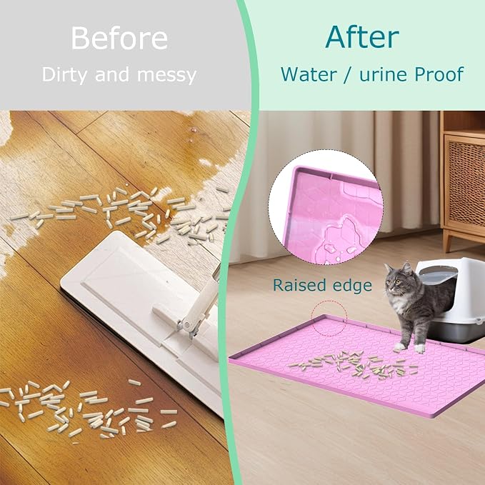 Cat Litter Mat, Silicone Large Cat Mat for Litter Box - 31x22 in, Waterproof & Non-Slip, Durable & Easy Clean, Pink - Image 5