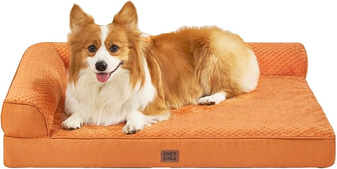 EHEYCIGA Large Dog Bed Memory Foam for Crate, Orthopedic Dog Bed Large Size Dogs with Washable Removable Cover, Waterproof Pet Sofa Couch with Nonskid Bottom, 35x22x6, Pumpkin by EHEYCIGA