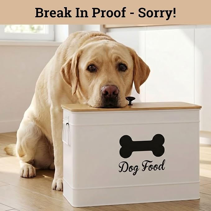 Metal Dog Food Container 15-20 lbs w/ Airtight Bamboo Lid, 70 Cup Capacity | Pet Jar For Dogs up to 100lbs, Airtight Bamboo Lid, Sturdy Comfortable Metal Handle, Powder Coated Iron, Kibble Storage Bin - Image 9