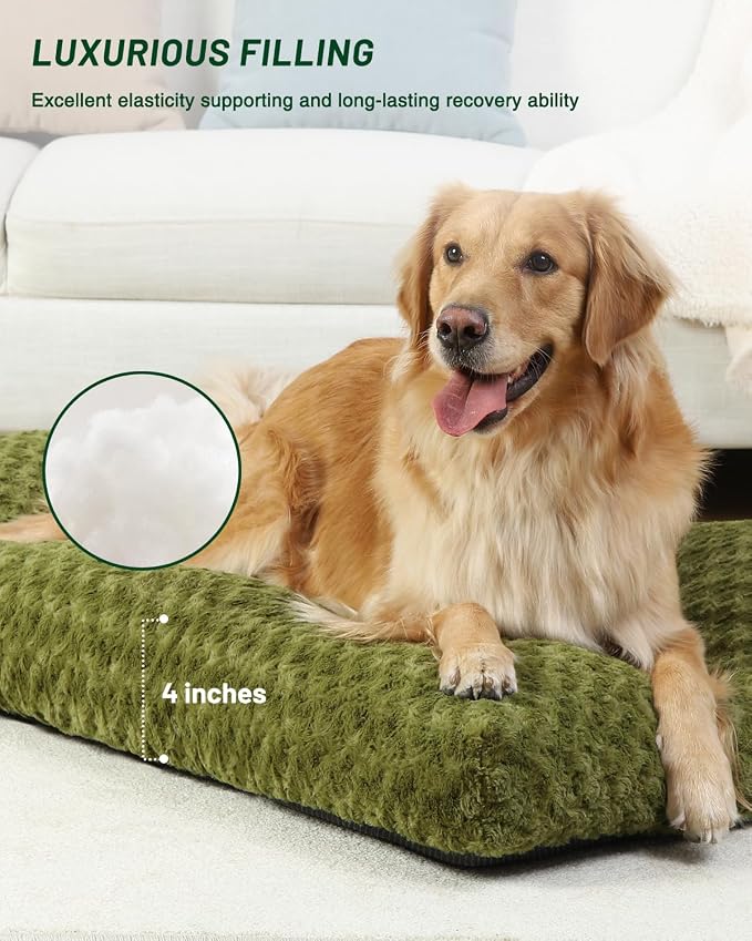 KSIIA Washable Dog Bed Comfy Dog Crate Pad Deluxe Plush Pet Bed Non-Slip Kennel Pad for Large Dogs, 41" x 27", Green - Image 3