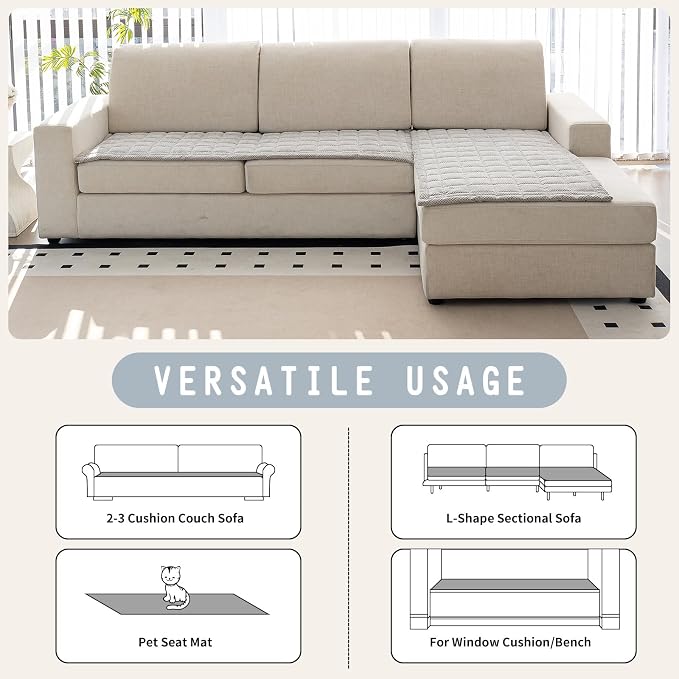 Sofa Couch Cover, Sofa Covers Washable for Dogs, Non-Slip Couch Covers for Sectional Sofa, Sofa Slipcovers for All Seasons Furniture Protector for L Shaped(Light Grey, 27"x 59") - Image 4