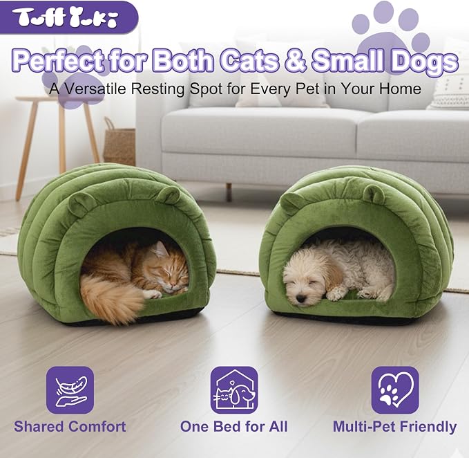 Cat Cave Bed, Orthopedic Memory Foam Anti Anxiety Cat Bed for Indoor Cats, Cozy Plush Caterpillar Tunnel Cat Bed, Non Slip Pet Bed Fits Cats Up to 15 lbs, Green - Image 5