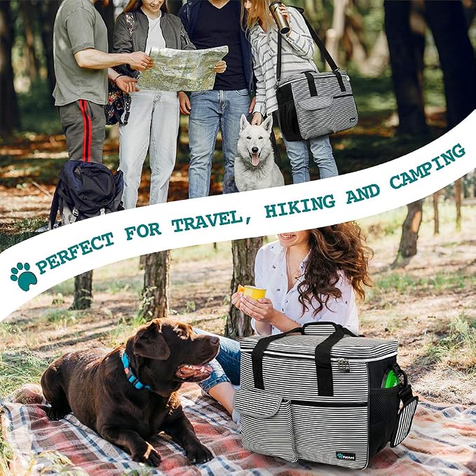 PetAmi Dog Travel Bag Organizer, Pet Travel Kit with 2 Food Containers & 2 Collapsible Dog Bowls, Pet Supplies Tote with Luggage Sleeve, Weekend Road Trip Camping Essentials, Stripe Black, Large - Image 6