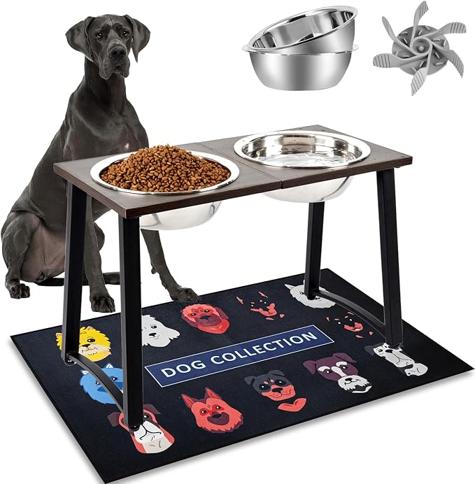 ADENGL Elevated Dog Bowls for Large & X-Large Dogs, 16" Tall Raised Stand with 2 Stainless Steel 3000ML Bowls, Slow Feeder & Spill-Proof Mat – Extra Large Dog Food & Water Bowl Set by ADENGL