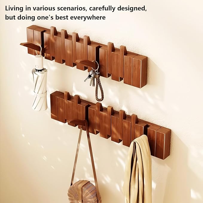 Wall Mounted Coat RackHooks Piano Key Hangers Natural Solid Wood Hanger Non-Woven Fabric Clothes Hangers for Closet, Kitchen, Bedroom, Bathroom, Entryway (Led Walnut, 4 Hooks) - Image 9
