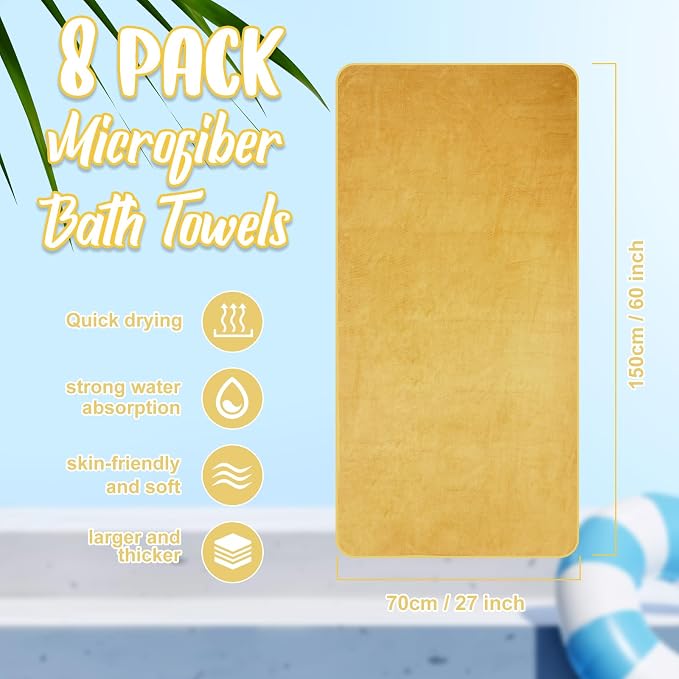 SmoothNovelty 8 Pack Microfiber Bath Towels Bulk 27'' x 60'' Oversized Bath Towel Highly Absorbent Extra Large Shower Sheets Soft Drying for Beach Pool Bathroom Salon Party(Yellow) - Image 2