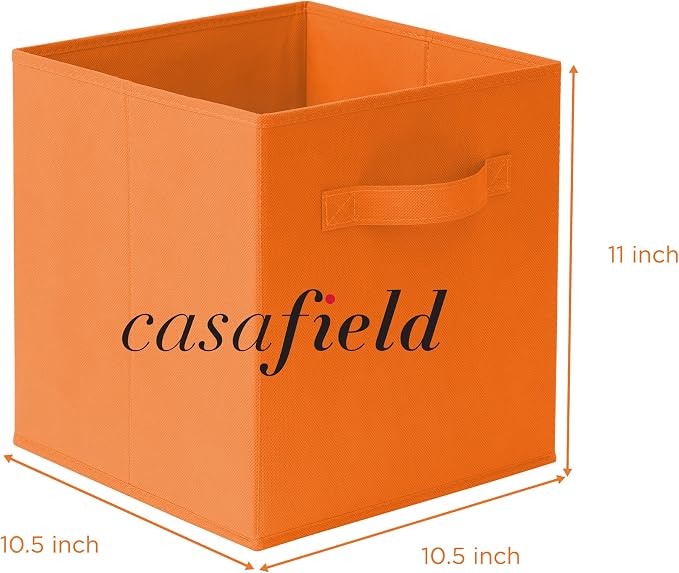 Casafield Set of 12 Collapsible Fabric Cube Storage Bins, Orange - 11" Foldable Cloth Baskets for Shelves, Cubby Organizers & More - Image 7