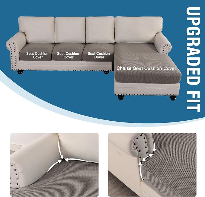 H.VERSAILTEX Sectional Couch Covers 4 Pieces Sofa Seat Cushion Covers L Shape Separate Cushion Couch Chaise Cover for Both Left/Right Sectional Couch (Seat Only: 1 Chaise + 3 Sofa, Taupe) - Image 4