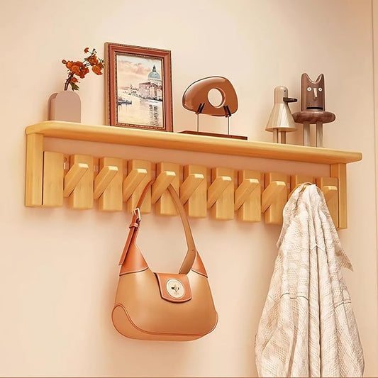 Wall Mounted Coat RackHooks Piano Key Hangers Natural Solid Wood Hanger Non-Woven Fabric Clothes Hangers for Closet, Kitchen, Bedroom, Bathroom, Entryway (Tray-Beech, 10 Hooks) by MurphyBedKitMattresFrame