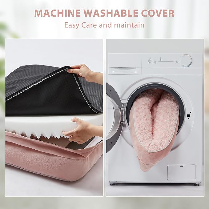 BFPETHOME Orthopedic Washable Dog Bed, Sleeping Couch for Large Senior Dogs | 30x20 Inch Deluxe Plush Rose Velvet Washable Cover, Egg Crate Foam Support, Waterproof Lining, Non-Slip Bottom, Pink - Image 6