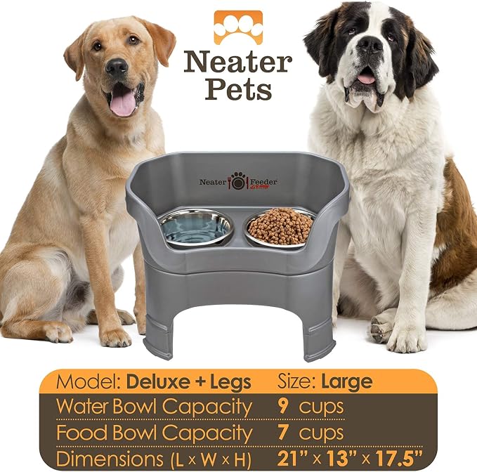 Neater Feeder Deluxe Mess-Proof Elevated Dog Bowls for Large Dogs (40+ lbs), 2 Height Adjustable (14.5” & 17.5”) No-Spill Raised Dog Bowl Stand, Stainless Steel Food Bowl Set, Made in USA, Gunmetal - Image 4