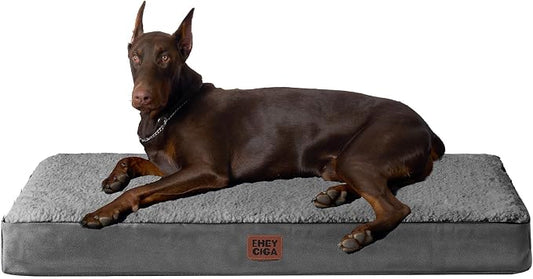 EHEYCIGA Orthopedic Dog Bed Large with Removable Washable Cover, 47IN Grey | Egg Crate Foam Support, Durable Oxford fabric, Non-Slip Bottom, Machine Washable, Soft Waterproof Plush Pet Bed Mat For Crate by EHEYCIGA