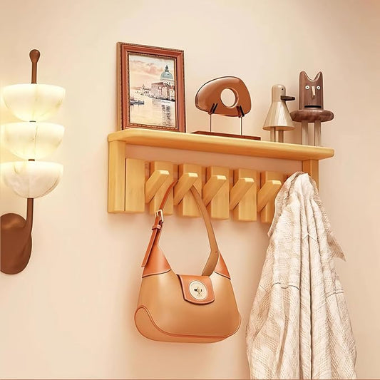 Wall Mounted Coat RackHooks Piano Key Hangers Natural Solid Wood Hanger Non-Woven Fabric Clothes Hangers for Closet, Kitchen, Bedroom, Bathroom, Entryway (Tray-Beech, 6 Hooks) by MurphyBedKitMattresFrame