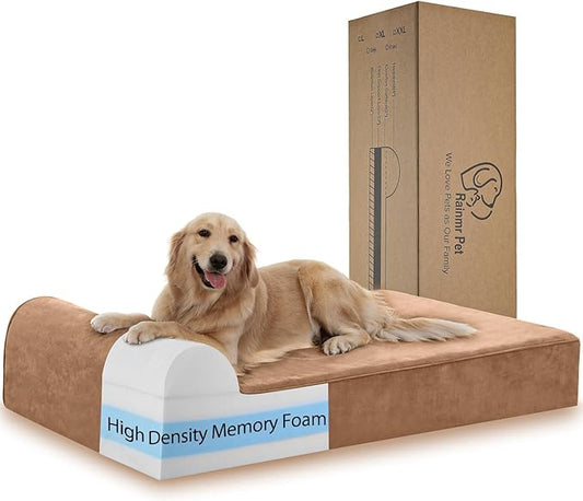 Rainmr Orthopedic Dog Beds for Large Dogs, 7" Memory Foam Dog Beds with Waterproof Liner, Durable Microsuede Cover, Removable and Washable, Nonskid Bottom, 48"x30"x7" L Khaki by RainmrBedding