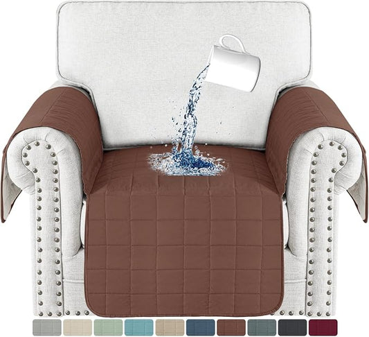 MAXIJIN Waterproof Chair Cover for Dogs Washable, Quilted Chair Seat Cover Sofa Slipcover for Armchair with Side Pockets, Non-Slip Furniture Protector for Pets Kids (Chair, Coffee) by MAXIJIN