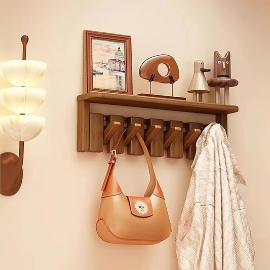 Wall Mounted Coat RackHooks Piano Key Hangers Natural Solid Wood Hanger Non-Woven Fabric Clothes Hangers for Closet, Kitchen, Bedroom, Bathroom, Entryway (Tray-Walnut, 6 Hooks) by MurphyBedKitMattresFrame