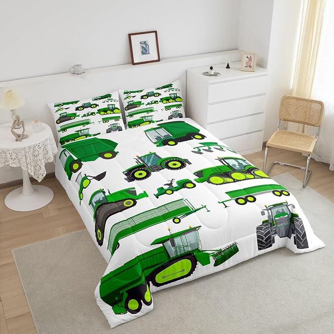 Kids Equipment Trucks Comforter Set Full, Boys Tractor Comforter, Excavators Down Comforter, Farm Heavy Machinery Truck Crane Bedding Set,Construction Site Cars Quilt Set for Child Girls Teens - Image 4