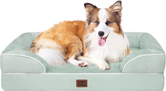 EHEYCIGA Orthopedic Large Dog Bed, Waterproof Memory Foam, Non-Slip Bottom, Sage Green, 41"L x 27"W x 6.5"Th | Non-Slip Bottom and Egg-Crate Memory Foam XL Dog Couch Bed with Washable Removable Cover, Sage Green, 41Inch by EHEYCIGA