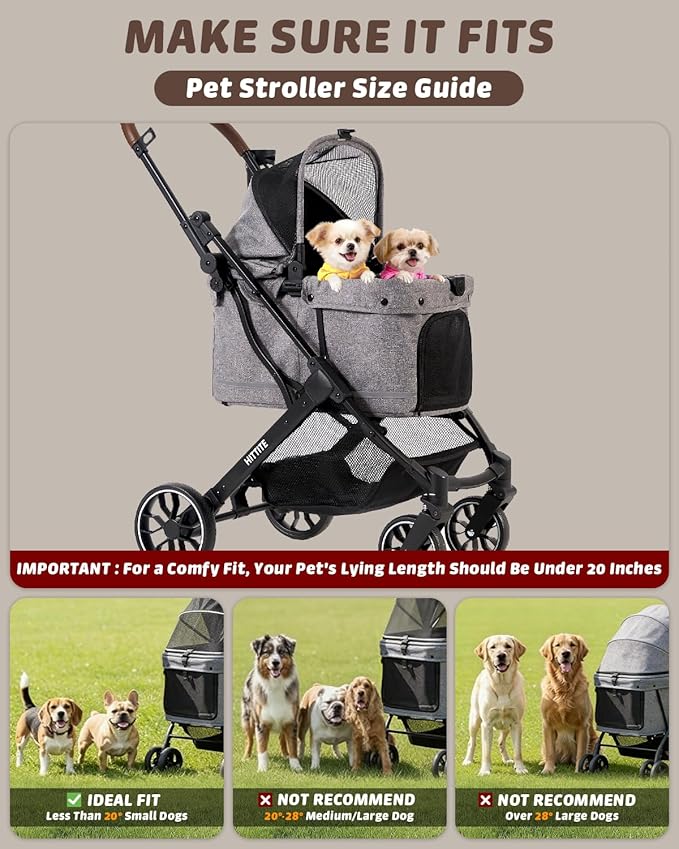 HITTITE Pet Stroller with Weatherproof Cover, All-Terrain 4-Wheel Cat & Dog Stroller with Adjustable Canopy, Foldable Dog Strollers with Storage Basket for Small to Medium Dogs Up to 55 lbs.
