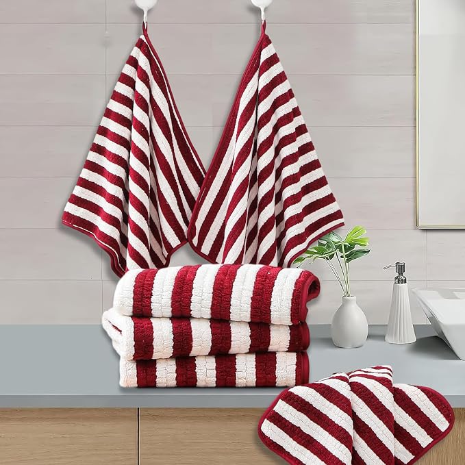 18-Piece Microfiber Bath Towels Set - 6 Bath Sheet, 6 Hand Towels, 6 Washcloths, Soft, Highly Absorbent Bathroom Towel, Quick Dry & Less Lint Shower towel for Bathroom, Hotel, Spa, Dorm-Burgundy - Image 7