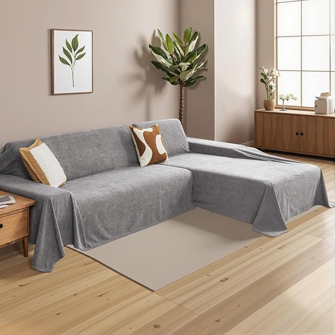 MYSKY HOME Sectional Couch Cover for Dogs, 2 Pieces Couch Covers for L Shape Sofa, Sofa Cover Washable, Furniture Protector Chaise Lounge Cover for 2-3 Cushion Couch(71"x118"+71"x118", Dark Grey) - Image 8