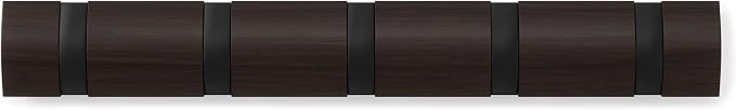 Umbra Flip Coat Rack, Wall Mounted 5-Hook Space Saving, Walnut/Black | Real wood and steel build, retractable hooks fold flat, holds coats bags and scarves, easy install - Image 9
