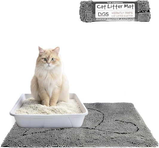 Dog Gone Smart Cat Litter Mat - Super Absorbent Microfiber - Plush Surface Traps Litter, Dirt & Moisture - Washable, Non Slip - Built with Double Basting & Stitching for Lasting Use - Grey, 35 x 26 In by DogGoneSmartBed