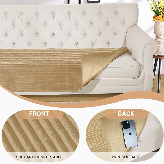 NAISI Couch Covers for Dogs Waterproof Flannel Striped Sofa Cover Pet Friendly Washable Dog Mat for Couch Anti Slip Sectional Sofa Slipcover Protector(1pc/35"x 94",Camel) - Image 6