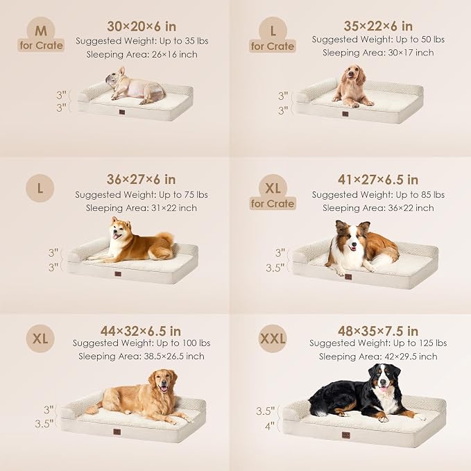 EHEYCIGA XL Dog Bed Memory Foam for Crate, Extra Large Dog Bed Orthopedic with Washable Removable Cover, Waterproof Pet Sofa Couch XLarge Size Dogs, 41x27x6.5, Beige - Image 2