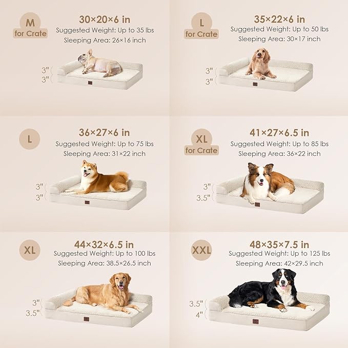 EHEYCIGA Orthopedic Dog Bed Medium Size Dogs, Memory Foam Dog Bed with Washable Removable Cover, Waterproof Pet Sofa Couch for Crate with Nonskid Bottom, 30x20x6 Beige - Image 2