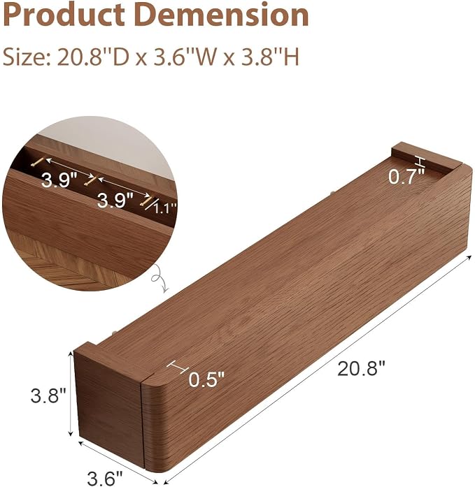CycleCrew Solid Wood Wall Mounted Coat Rack with Shelf Hooks - Modern Floating Shelves with 5 Hidden Hooks, Heavy Duty Entryway Coat Key Holder Hanger for Hallway Bathroom Bedroom Home Decor - Image 4