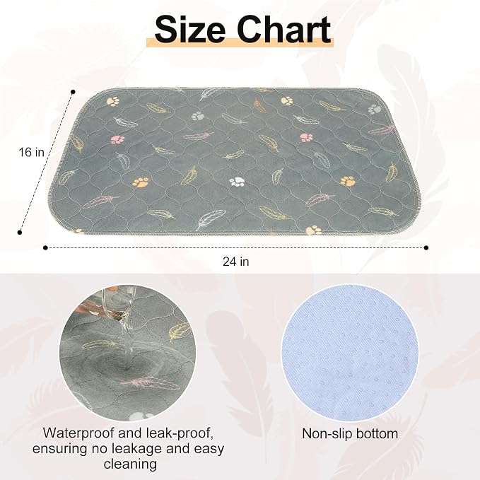 BEAUTYZOO Reusable Puppy Pads,Washable Pee Pads for Dogs,Non Slip Wee Wee Pad for Potty Training,Thick Heavy Absorbent Underpads for Playpen,Bed,Sofa,Crate,Whelping,Travel & Outdoor Spring, 16"x 24" - Image 2