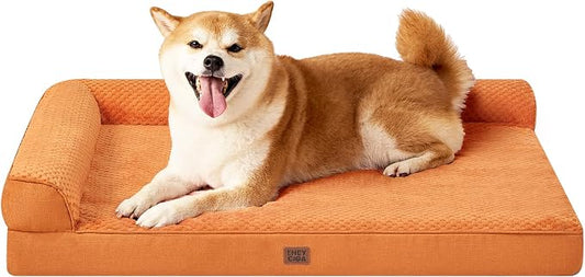 EHEYCIGA Memory Foam Dog Bed Large Size Dogs, Orthopedic Dog Bed Large with Washable Removable Cover, Waterproof Pet Sofa Couch with Nonskid Bottom, 36x27x6, Pumpkin by EHEYCIGA