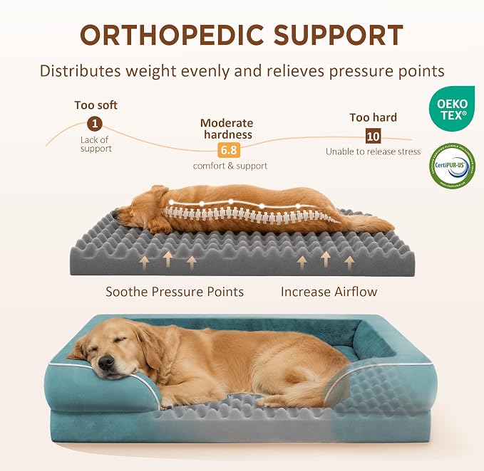 Comfort Expression Orthopedic Dog Bed for Extra Large Dogs with Bolster | Waterproof Dog Couch Bed with Washable Cover & Non-Slip Bottom, Supportive Egg Crate Foam XL Pet Bed, 45x35 Inch - Image 2