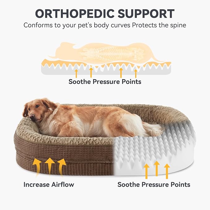 JOEJOY Orthopedic Dog Bed for Medium Dogs, Egg-Crate Memory Foam Pet Bed with Bolster Sides, Waterproof Lining, Removable Washable Cover & Non-Slip Bottom, Brown - Image 2