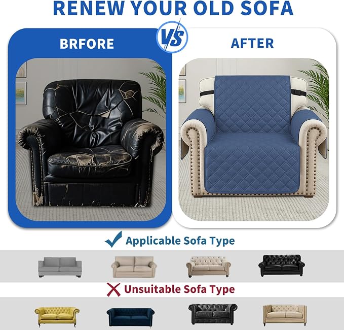 Waterproof Couch Cover for Pets, Sofa Covers for 3 Cushion Couch Washable, Non Slip Couch Covers for Dogs with Side Pockets Elastic Straps, Quilted Couch Covers for Sofa (Sofa, Berlin Blue) - Image 7
