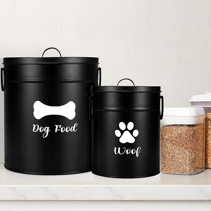 DoubleFill Extra Large 23+10 lb Metal Dog Food Storage Containers Set of 2 Black Airtight Dog Treat Snack Jars with Lids and Spoon Farm House Style Big Pet Cookie Jar for Kitchen Counter Gift - Image 5