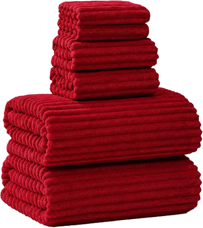 6 Piece Bath Towel Set, 40"x80" Oversized Bath Sheets, Red | Microfiber, Quick Dry, Highly Absorbent, Towels for Bathroom, 2 Extra Large Bath Towels, 2 Soft Hand Towels, 2 Washcloths by NALIVO