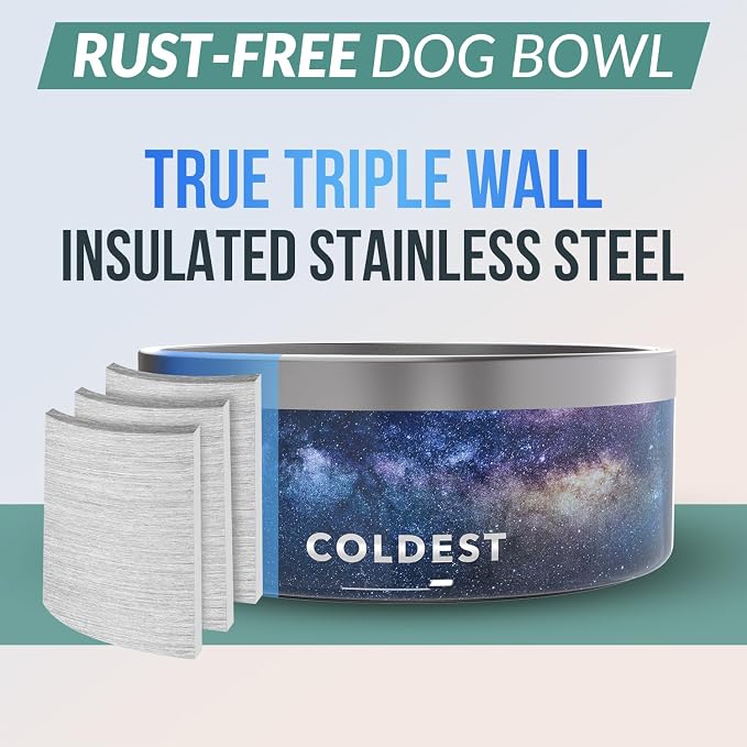 Coldest Dog Bowl - Anti Rust Metal, Non Slip, 3 Layers Insulated Stainless Steel Dog Bowls - Spill Proof & Heavy Duty - Water Bowl for Dogs, Cats & Pets, Dish Washer Safe (100 oz, Into The Beyond) - Image 3