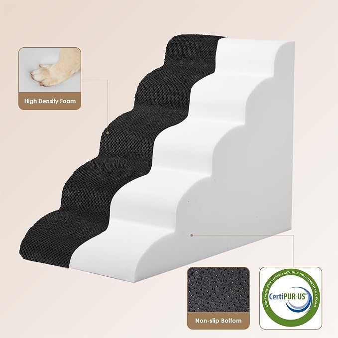 EHEYCIGA Curved Dog Stairs Ramp for High Beds 22.6" H, 5-Step Dog Steps for Small Dogs and Cats, Pet Stairs for High Bed Climbing, Non-Slip Balanced Pet Step Indoor, Black - Image 2