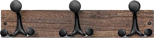 SKOLOO 17-Inch Wood Burnt Coat Rack Wall Mount with 3 Triple Hooks - Ideal for Family Entrances, Classrooms, and Pet Supplies Storage - Perfect Coat Hooks for Wall by SKOLOO