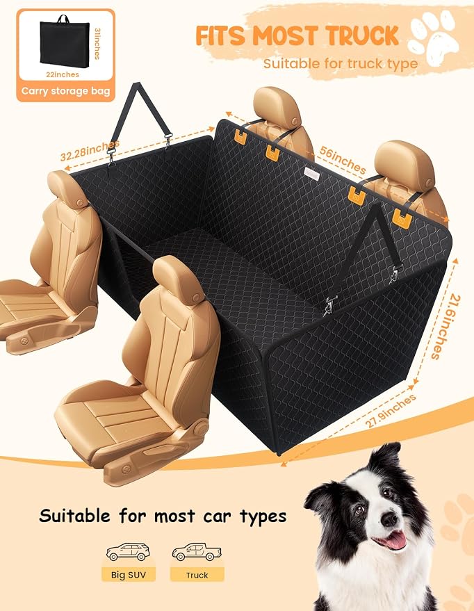 Lamicall Dog Car Seat Cover for Back Seat with Hard Bottom for Truck XL | Upgraded Anti-Ripped Back Seat Extender for Dogs, Waterproof Dog Hammock for Car with Mesh Window, Pet Backseat Protector - Image 7