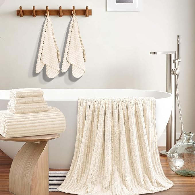 Extra Large Bath Towel Set 10 Piece, XL Bath Towels 35"x67" Oversized Bath Sheets, 280 GSM Microfiber Quick Dry Absorbent Towels, 5 Bath Sheets & 5 Hand Towels (Cream) - Image 5