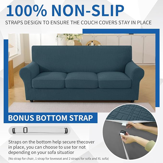 CYCMCAO 4 Piece Stretch Sofa Covers for 3 Cushion Couch, Non Slip Couch Covers for Sofa, Sofa Covers for Pets Washable, Couch Covers for Dogs,Kids (Forest Green), 71"-91" (3 Cushion Sofa) - Image 7