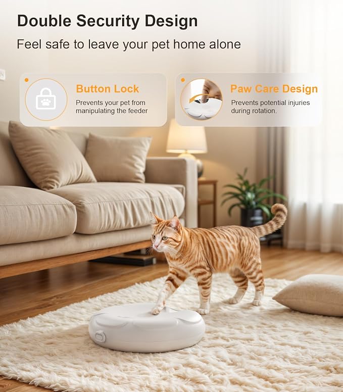 Casfuy Automatic Cat Feeder Cordless - Automatic Cat Food Dispenser with Stainless Steel Tray for Wet Food Rechargeable Auto Feeder for Cats Small Dogs with Programmable Timer Low Battery Indicator - Image 5