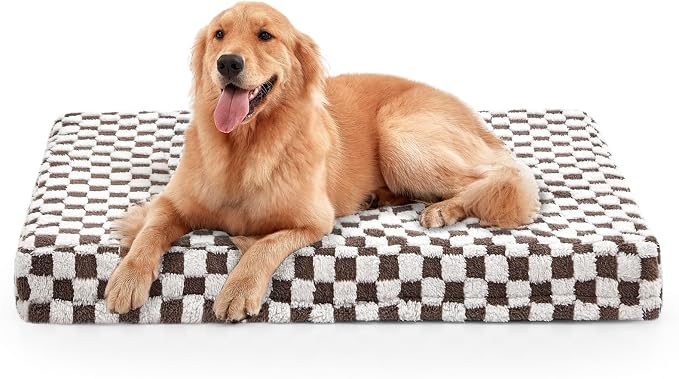 JOEJOY Orthopedic Dog Bed for Large Dogs, Memory Foam Pet Bed with Removable Washable Cover, Cozy Plush Crate Mat, 47×29", Cofffee by JOEJOY