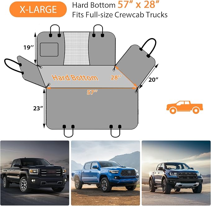 URPOWER XL Hard Bottom Dog Seat Cover for Full-Size Truck Back Seat | 400 lbs Support, 45% More Space, Waterproof, Mesh Window, Scratch Resistant, Non-Slip, Easy Care, Pee Pad Included - Image 5