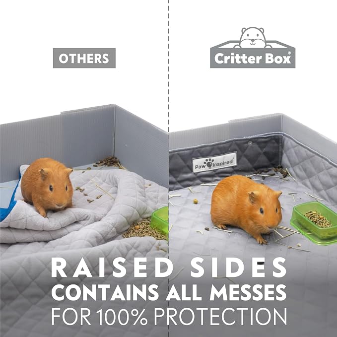 Paw Inspired Critter Box Cage Liner, Raised Sides, C&C 2x4 Size | Washable Fleece Bedding for Guinea Pigs Rabbits, Hamsters, Small Animals, Edge Protected Pee Pads - Image 3