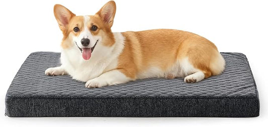 JOEJOY Orthopedic Medium Dog Bed, Washable Dog Crate Bed Medium Sized with Removable Cover, Egg Memory Foam Pet Beds, Grey, 29"x18" by JOEJOY