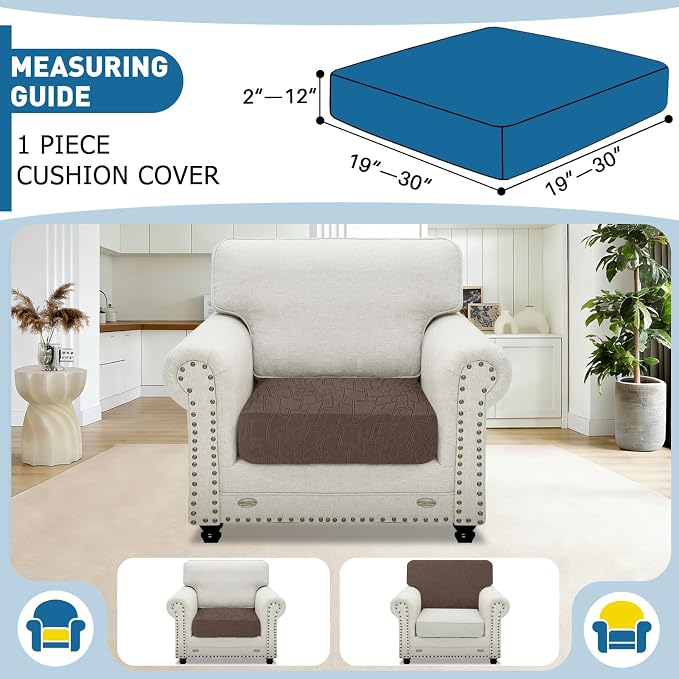 MAXIJIN Waterproof Couch Cushion Covers Individual Chair Seat Cushion Cover Stretch Sectional Sofa Slipcovers with Elastic Bottom for Dogs Pets (1 Piece for Seat or Backrest, Coffee) - Image 2